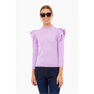 Tuckernuck Lilac Ruffle Shoulder Crewneck Sweater